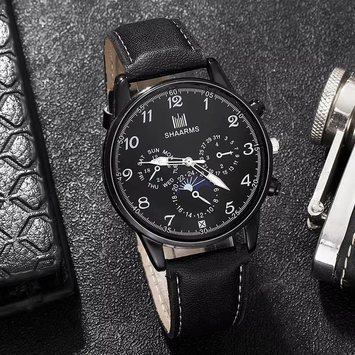 Fashion Mens Watches Wallet Glasses For Men Retro Black Bussiness Casual Watch Image 4