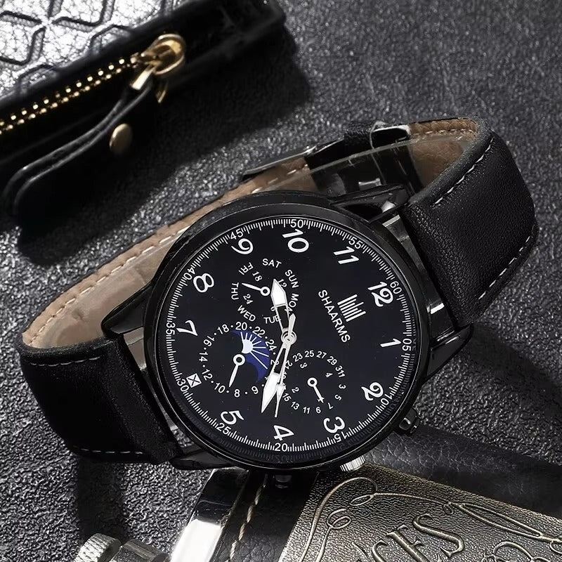 Fashion Mens Watches Wallet Glasses For Men Retro Black Bussiness Casual Watch Image 4