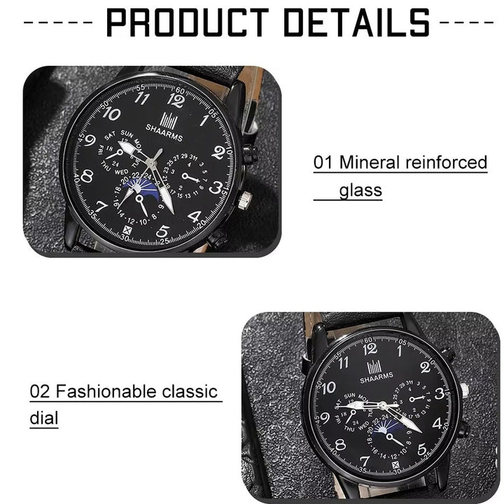 Fashion Mens Watches Wallet Glasses For Men Retro Black Bussiness Casual Watch Image 8