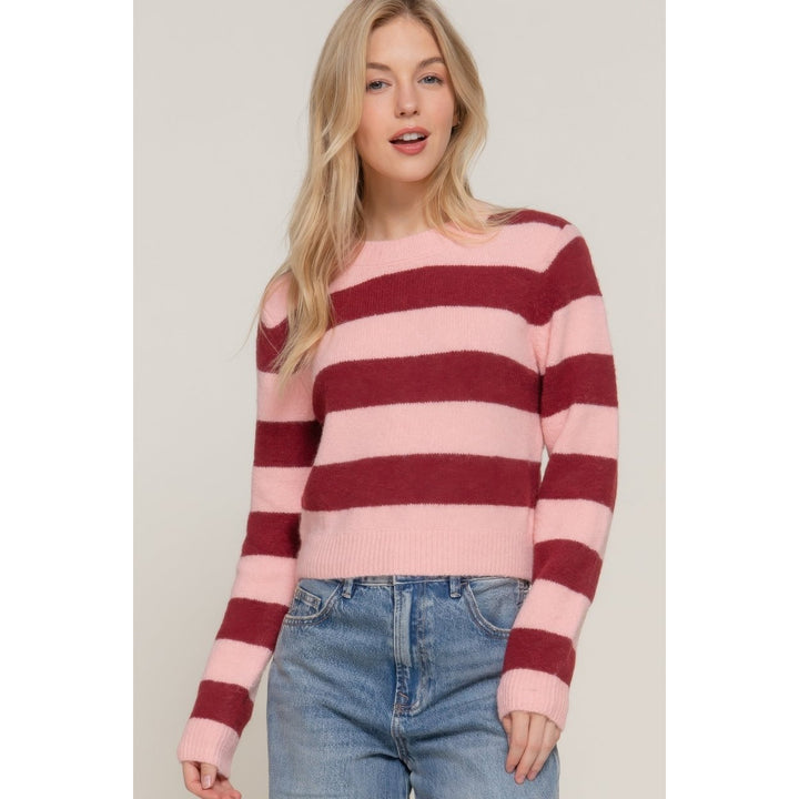 Long Slv Crew Neck Stripe Sweater Image 1