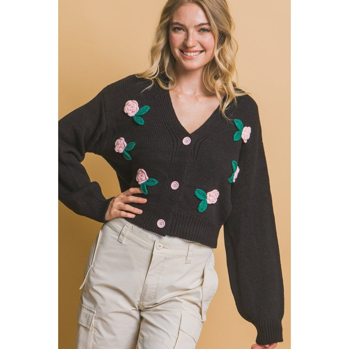 Mid cropped flower cardigan Image 3