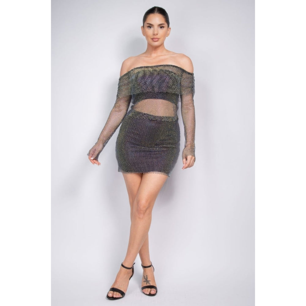 Mid-rise Rhinestone Fishnet Mini Skirt Image 2