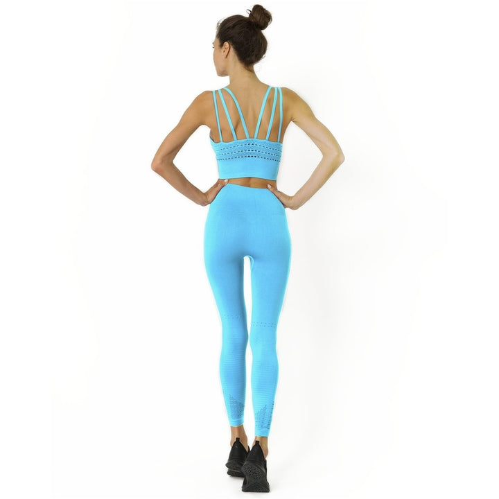 Mesh Seamless Legging with Ribbing Detail - Aqua Image 4