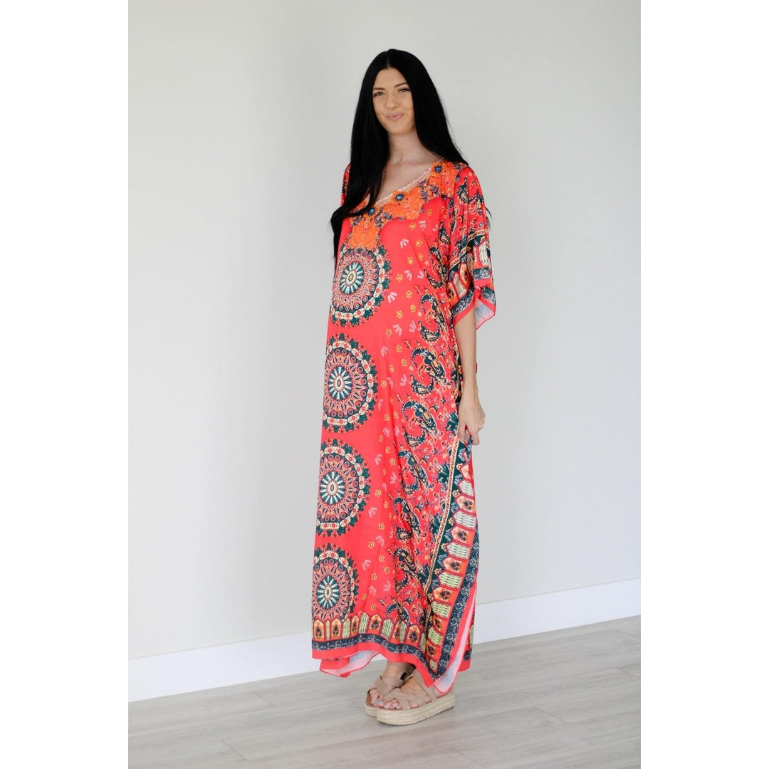 Mexican Kaftan Dress Summer Caftan For Women Loose Maxi Dress Silk Image 4