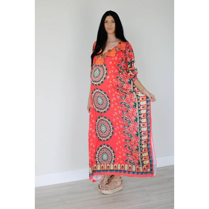 Mexican Kaftan Dress Summer Caftan For Women Loose Maxi Dress Silk Image 4