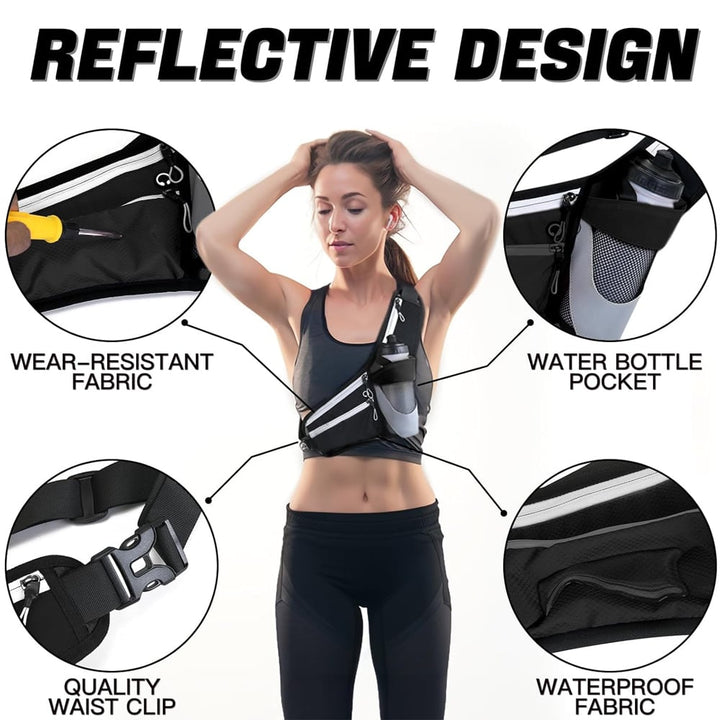 Fanny Pack with Water Bottle Holder Running Belt Adjustable Strap Reflective Hydration Waist Bag for Running Hiking Image 2