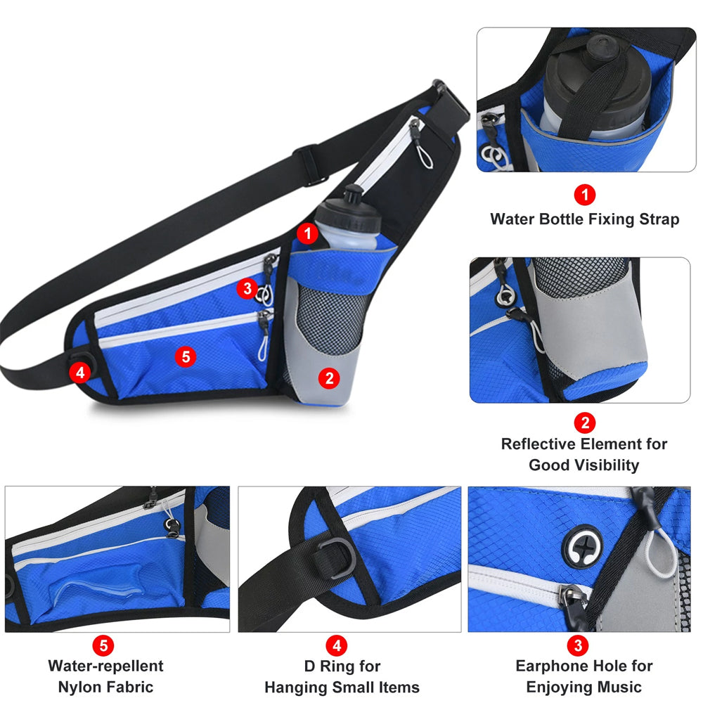 Fanny Pack with Water Bottle Holder Running Belt Adjustable Strap Reflective Hydration Waist Bag for Running Hiking Image 4