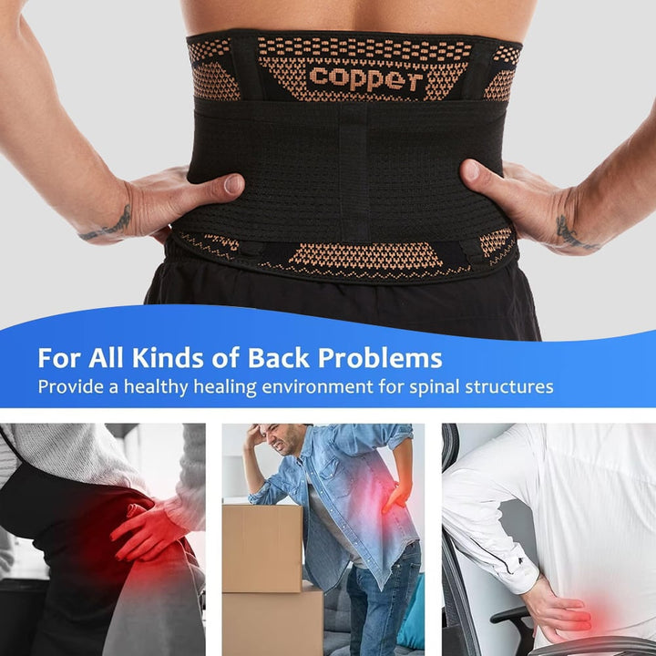 Copper Back Brace for Lower Back Pain Relief Back Support Belt Men Women With Adjustable Black Lumbar Support Belt for Image 8