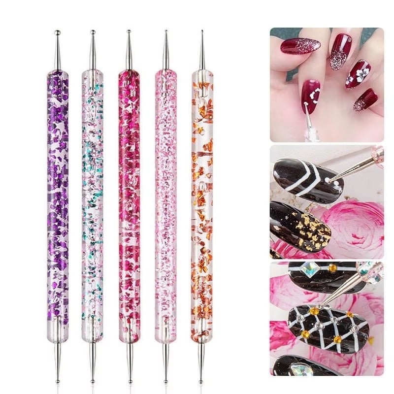 5-Piece Nail Art Dotting Pen Set Dual-Ended Crystal Handle Image 1