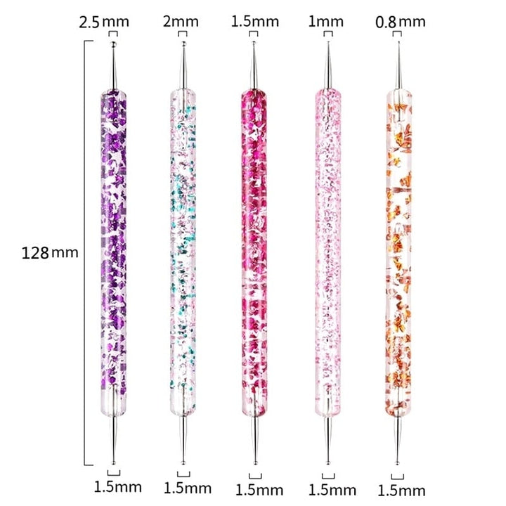 5-Piece Nail Art Dotting Pen Set Dual-Ended Crystal Handle Image 2