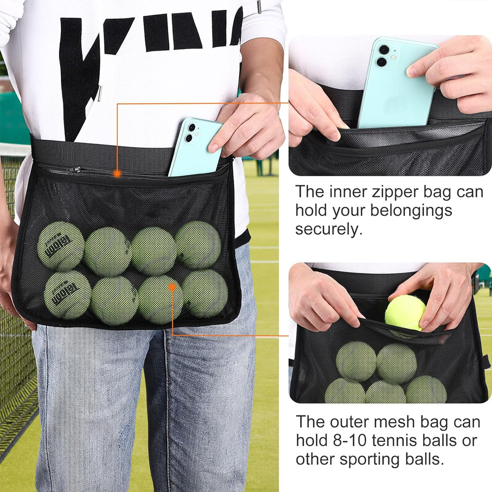 1Pcs Tennis Ball Band Holder Waist Bag with Mesh Pocket and Zippered Pocket Adjustable Hip Bag for Men and Women Image 2