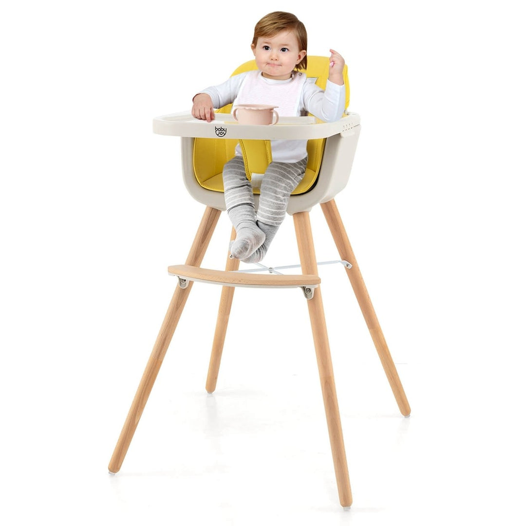 Babyjoy 3 in 1 Convertible Wooden High Chair Baby Toddler w/ Cushion Yellow Image 9