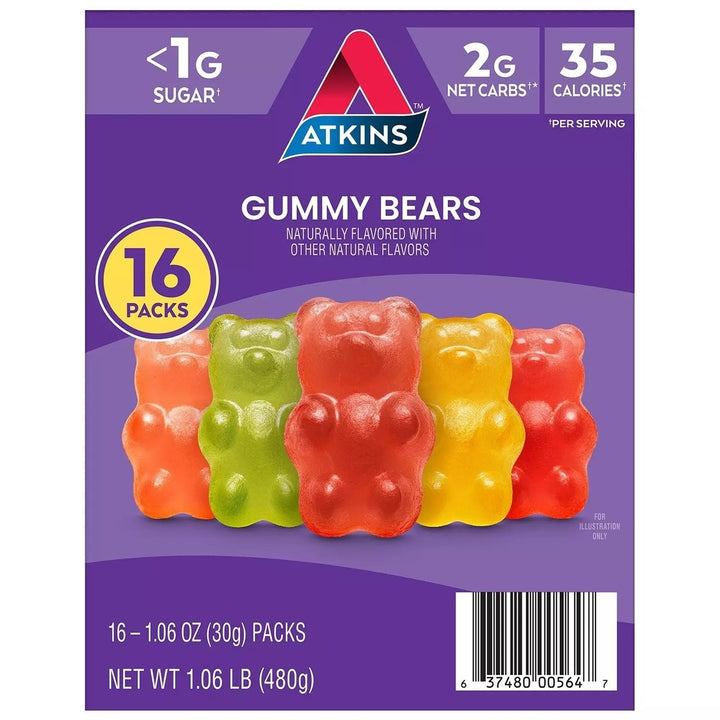 Atkins Endulge Gummy Bear Pieces Variety Pack 1.06 Ounce (Pack of 16) Image 1