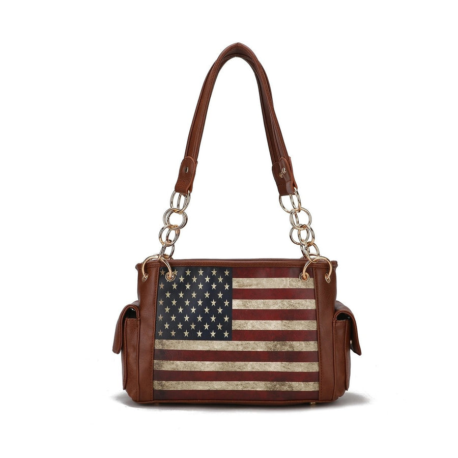 MKFCollection Alaina Printed Flag Shoulder Bag - Vegan Leather Designer Handbag Image 1