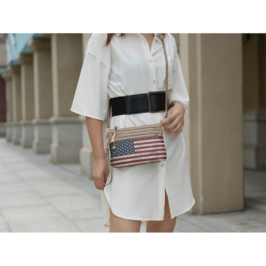 MKFCollection Alisson Printed Flag Crossbody Bag - Vegan Leather Designer Image 12