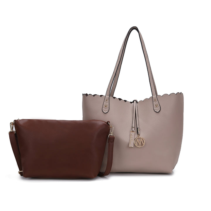 MKFCollection Amahia Reversible Tote Bag and Crossbody Set - Vegan Leather Desig Image 3