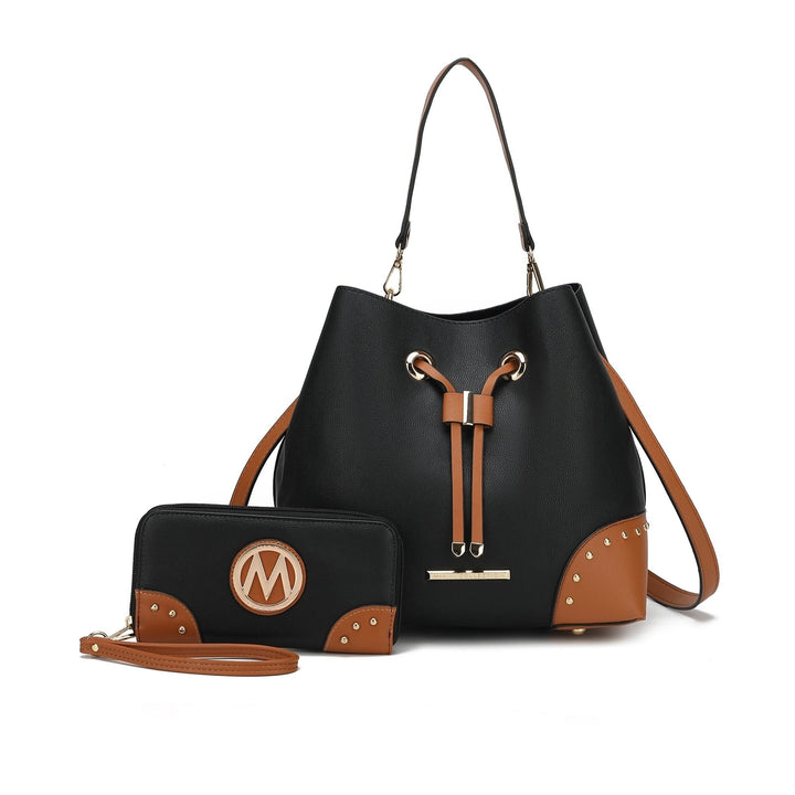 MKFCollection Bella Bucket Bag and Wallet Set - Vegan Leather Designer Handbag Image 1