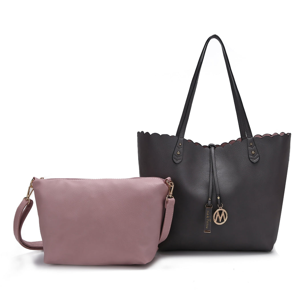 MKFCollection Amahia Reversible Tote Bag and Crossbody Set - Vegan Leather Desig Image 12