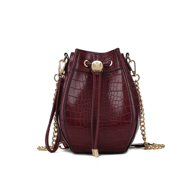 MKFCollection Cassidy Embossed Bucket Bag - Vegan Leather Designer Handbag Image 1