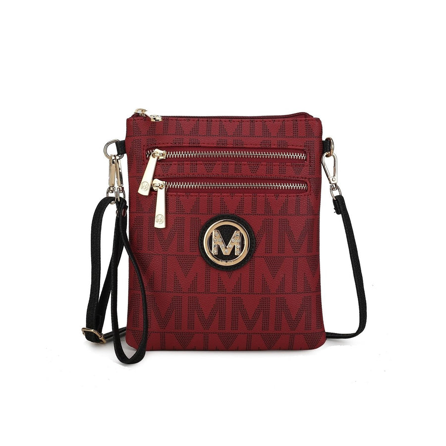 MKFCollection Charley Signature Convertible Crossbody Bag - Vegan Leather Design Image 1