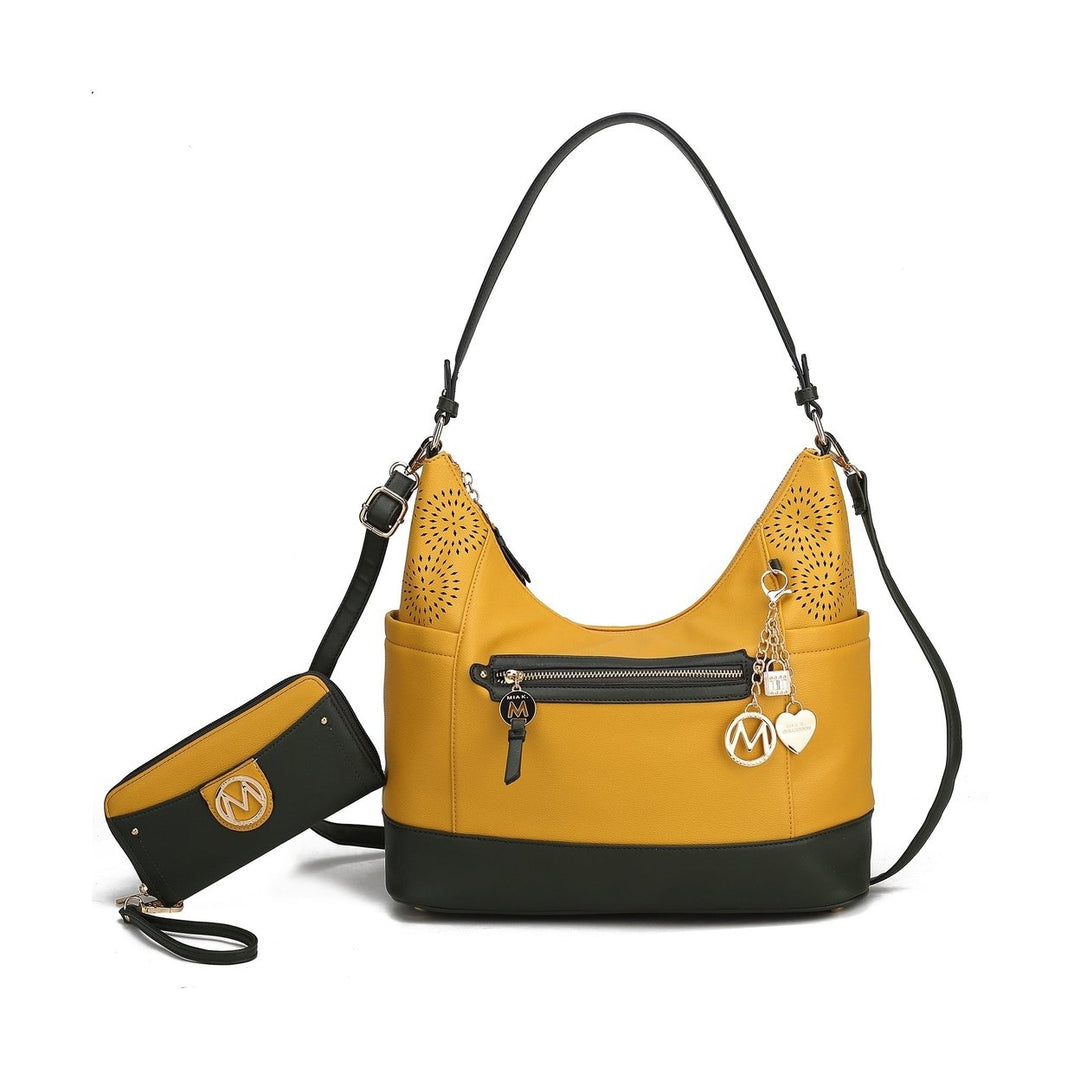 MKFCollection Charlotte Shoulder Bag With Matching Wallet - Vegan Leather Design Image 1