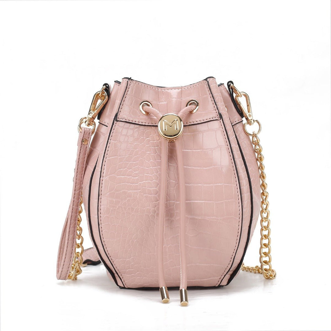 MKFCollection Cassidy Embossed Bucket Bag - Vegan Leather Designer Handbag Image 10