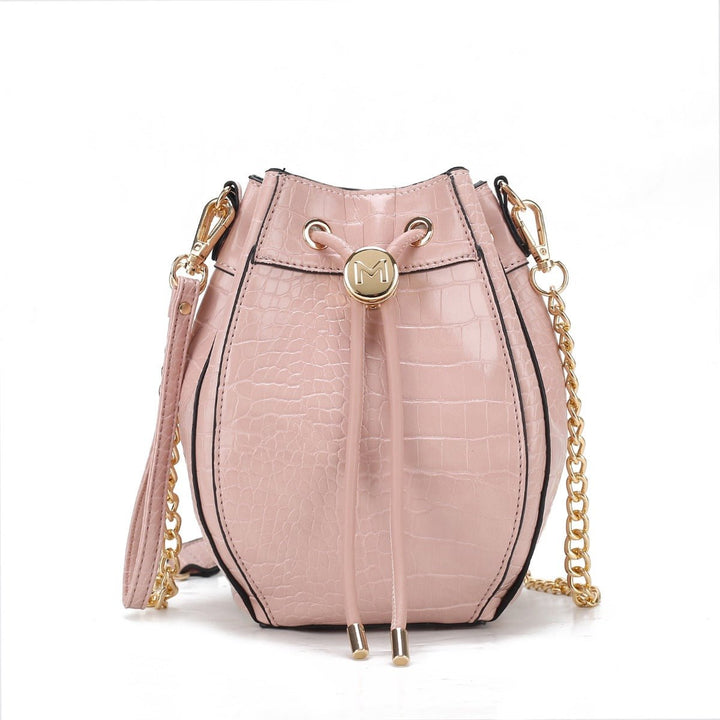 MKFCollection Cassidy Embossed Bucket Bag - Vegan Leather Designer Handbag Image 1