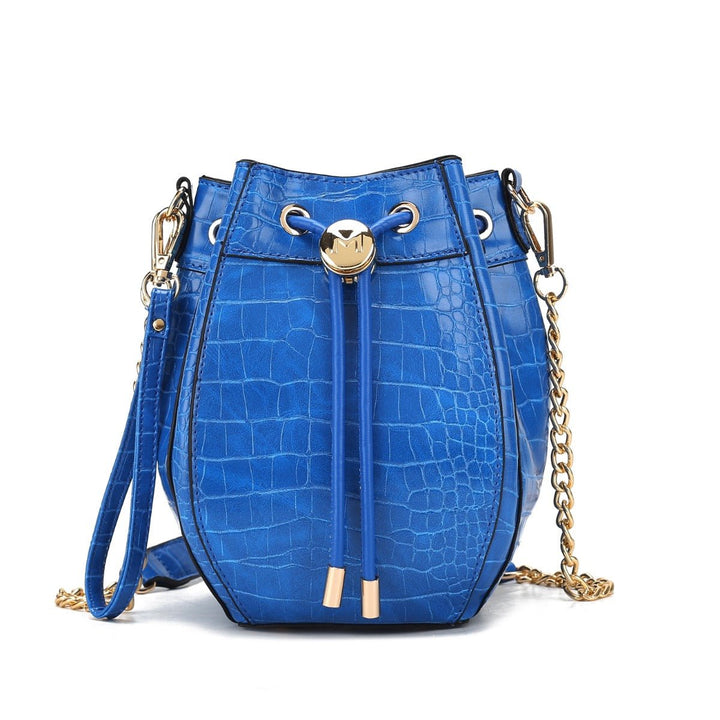 MKFCollection Cassidy Embossed Bucket Bag - Vegan Leather Designer Handbag Image 11