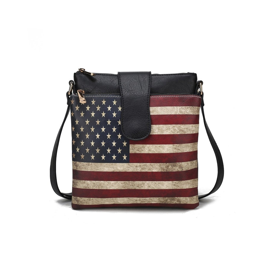 MKFCollection Josephine Printed Flag Crossbody Bag - Vegan Leather Designer Image 1