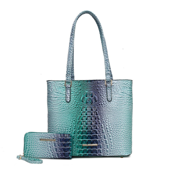 MKFCollection Piper Gradient Croc Tote Bag - Vegan Leather Designer Handbag Image 10