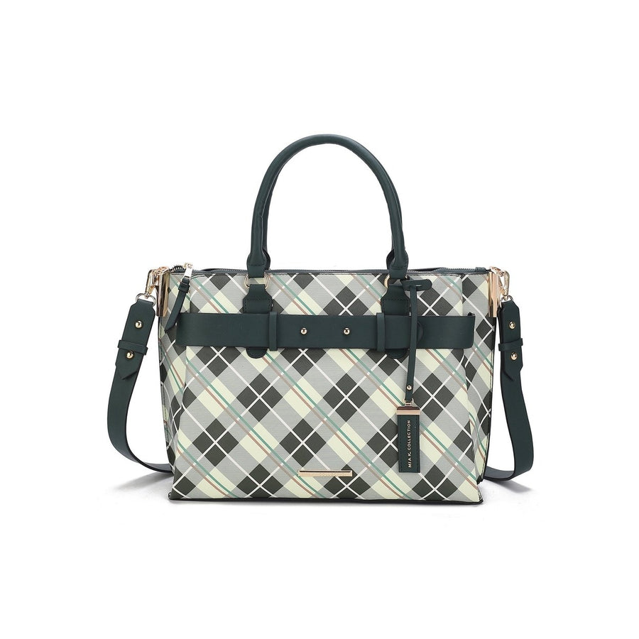 MKFCollection Vivian Plaid Shoulder Bag - Vegan Leather Designer Handbag Image 1