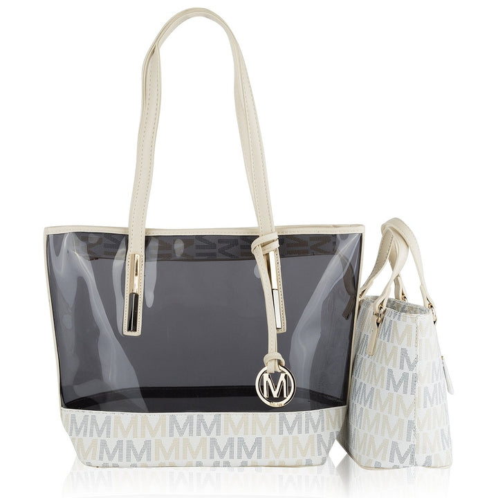 MKFCollection Tayla Signature Tote Bag and Mini Tote Set Vegan Leather Designer Image 9