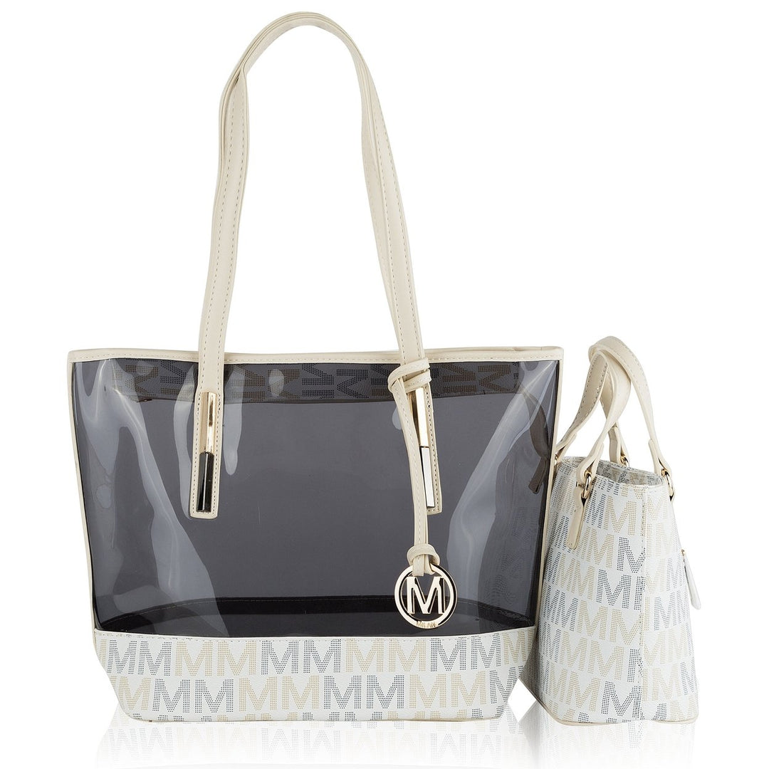 MKFCollection Tayla Signature Tote Bag and Mini Tote Set Vegan Leather Designer Image 1