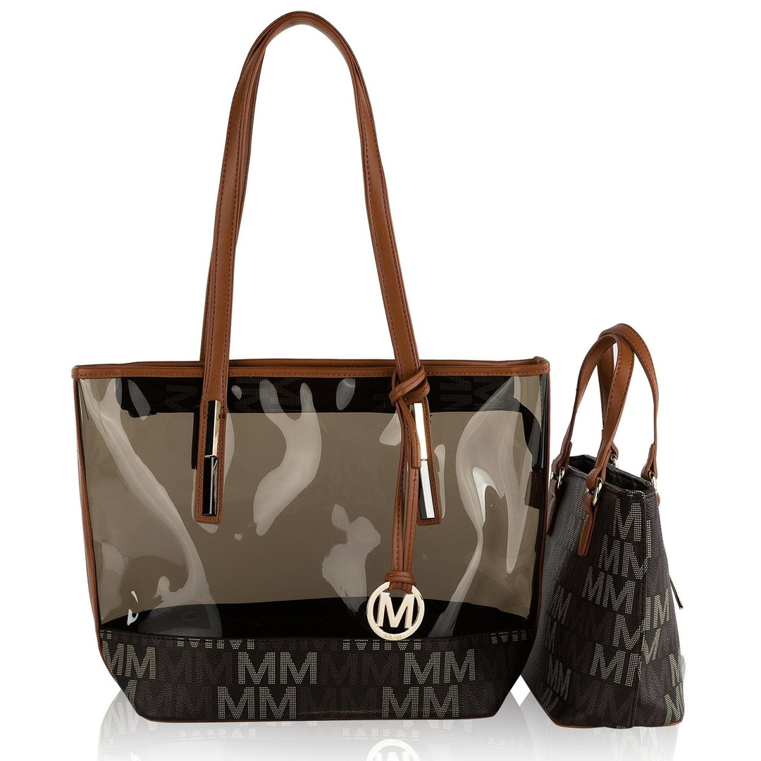 MKFCollection Tayla Signature Tote Bag and Mini Tote Set Vegan Leather Designer Image 10