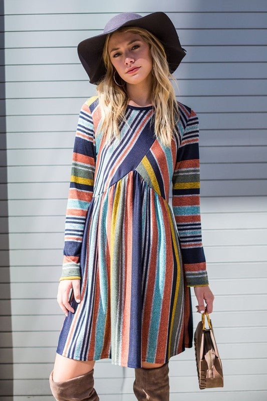 Multi Color Cross Stripe Midi Dress Image 1