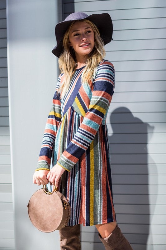 Multi Color Cross Stripe Midi Dress Image 2