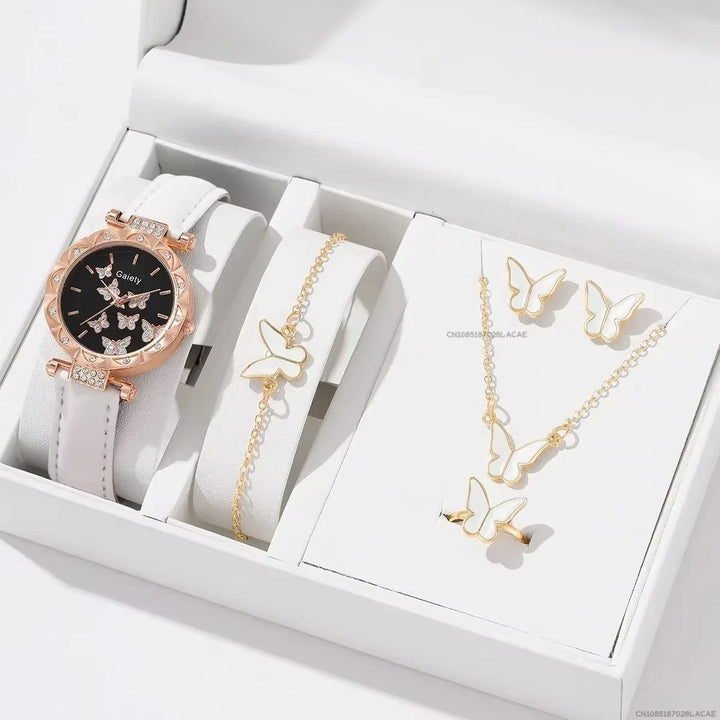 Womens Watch and Jewelry Set  Butterfly Leather Strap Watch with Ring (No Box) Image 3