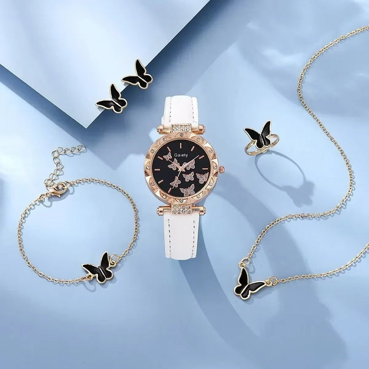 Womens Watch and Jewelry Set  Butterfly Leather Strap Watch with Ring (No Box) Image 7