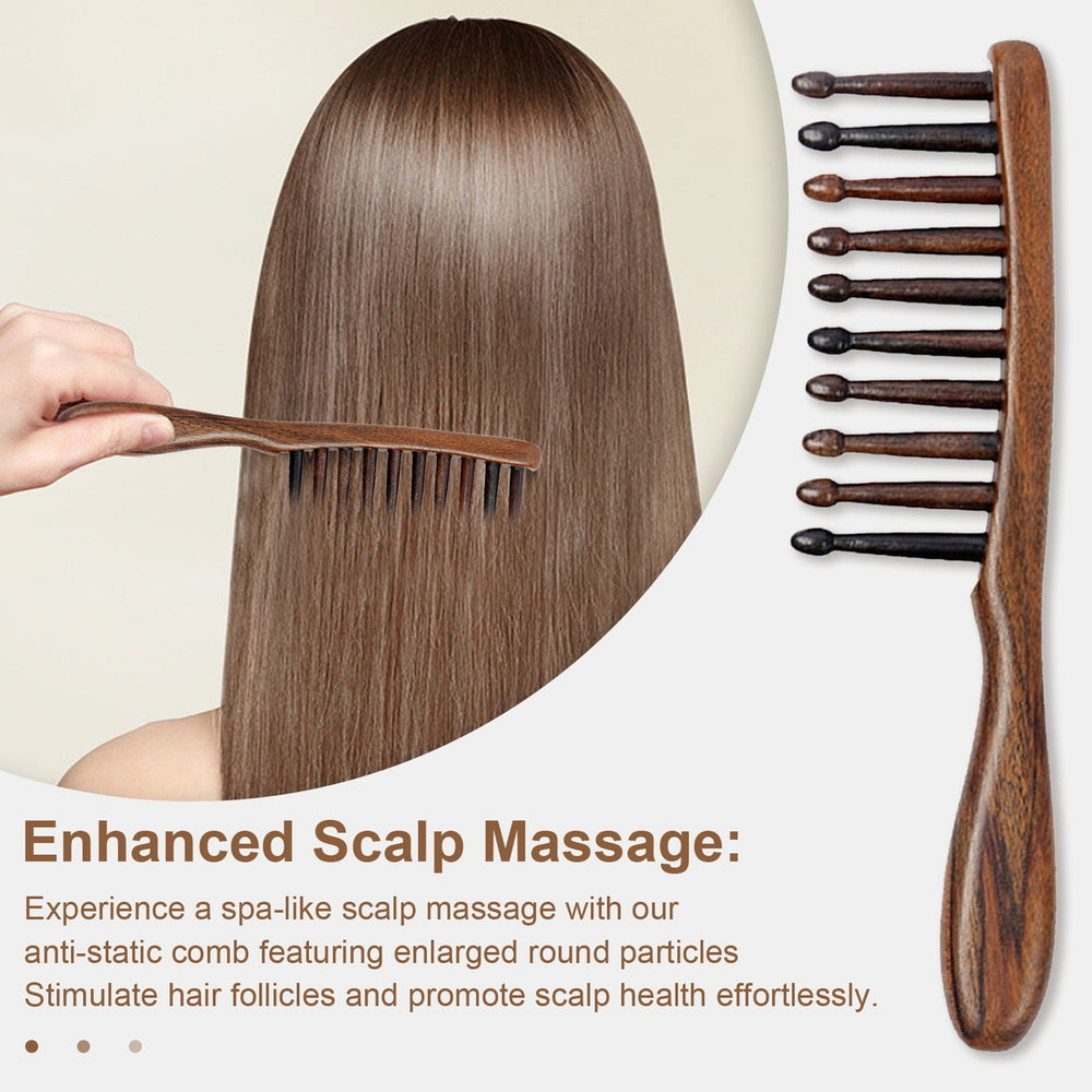 Sandalwood Scalp Massage Comb Wide Teeth Anti-static Hair Growth Men Women Head Massager Brush Wooden Manual Gua Sha Image 2