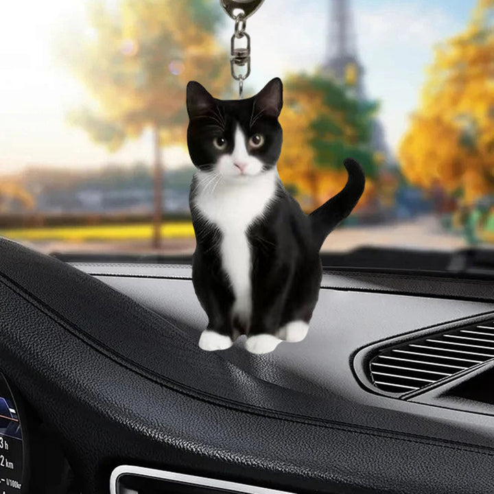 Acrylic Cat Key Chains Kitten Car Rearview Mirror Pendant Car Purse Bag Rings Pendant Cat Key Ornament for Car Interior Image 1