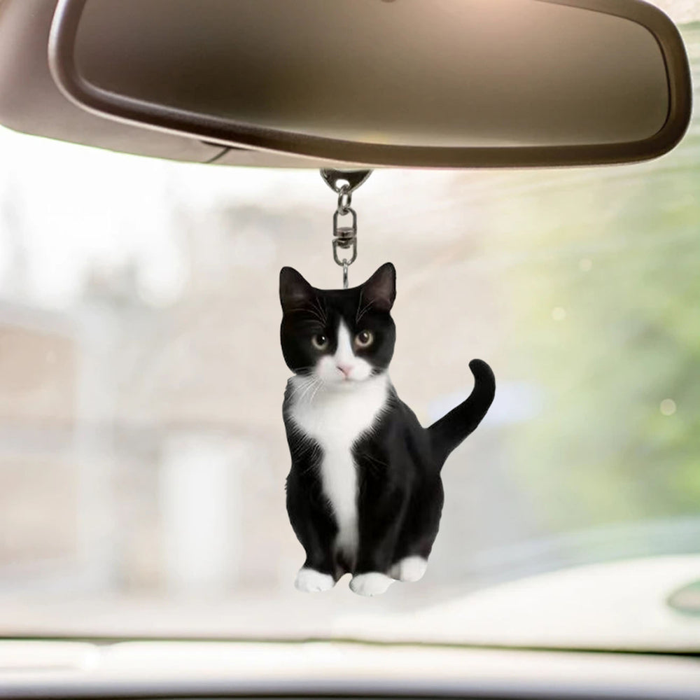 Acrylic Cat Key Chains Kitten Car Rearview Mirror Pendant Car Purse Bag Rings Pendant Cat Key Ornament for Car Interior Image 2