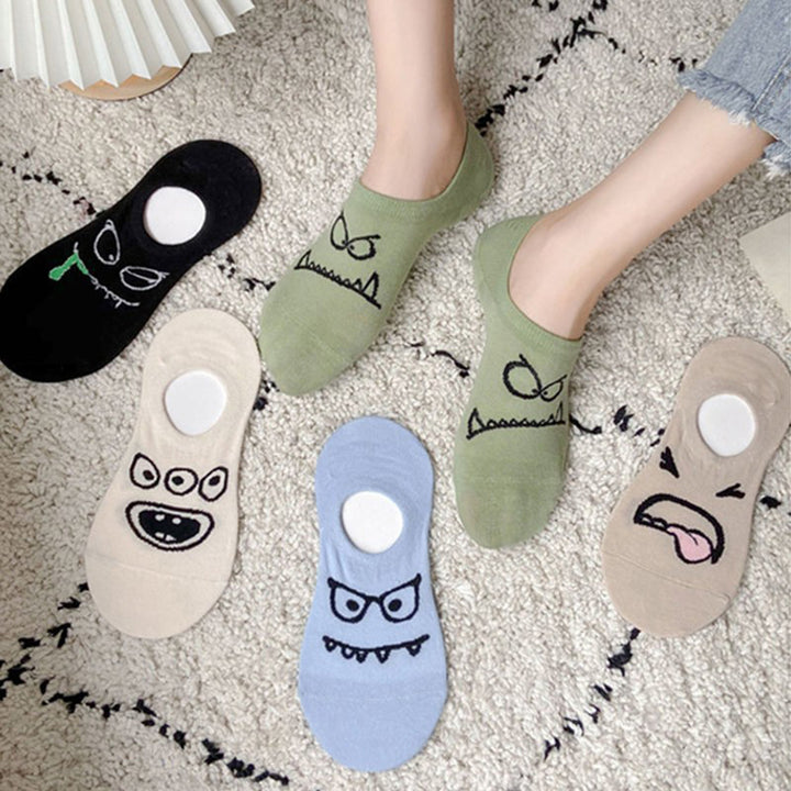 5 Pairs Low Cut Ankle Socks Funny Cartoon Print Boat Socks Casual Thin Ankle Short Cotton Socks for Summer Daily Wear Image 1