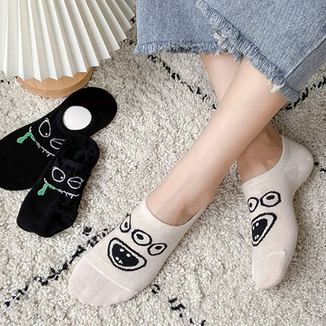 5 Pairs Low Cut Ankle Socks Funny Cartoon Print Boat Socks Casual Thin Ankle Short Cotton Socks for Summer Daily Wear Image 2