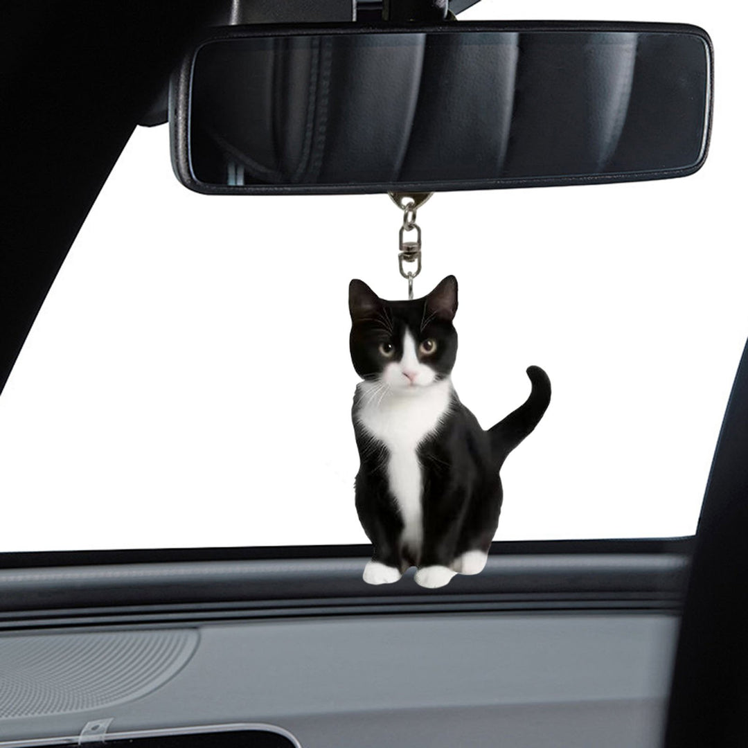 Acrylic Cat Key Chains Kitten Car Rearview Mirror Pendant Car Purse Bag Rings Pendant Cat Key Ornament for Car Interior Image 7