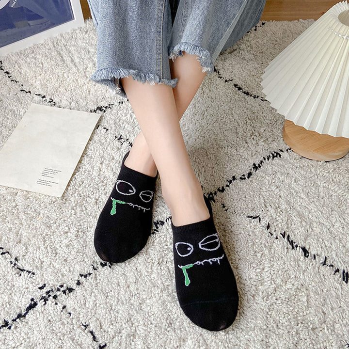 5 Pairs Low Cut Ankle Socks Funny Cartoon Print Boat Socks Casual Thin Ankle Short Cotton Socks for Summer Daily Wear Image 4