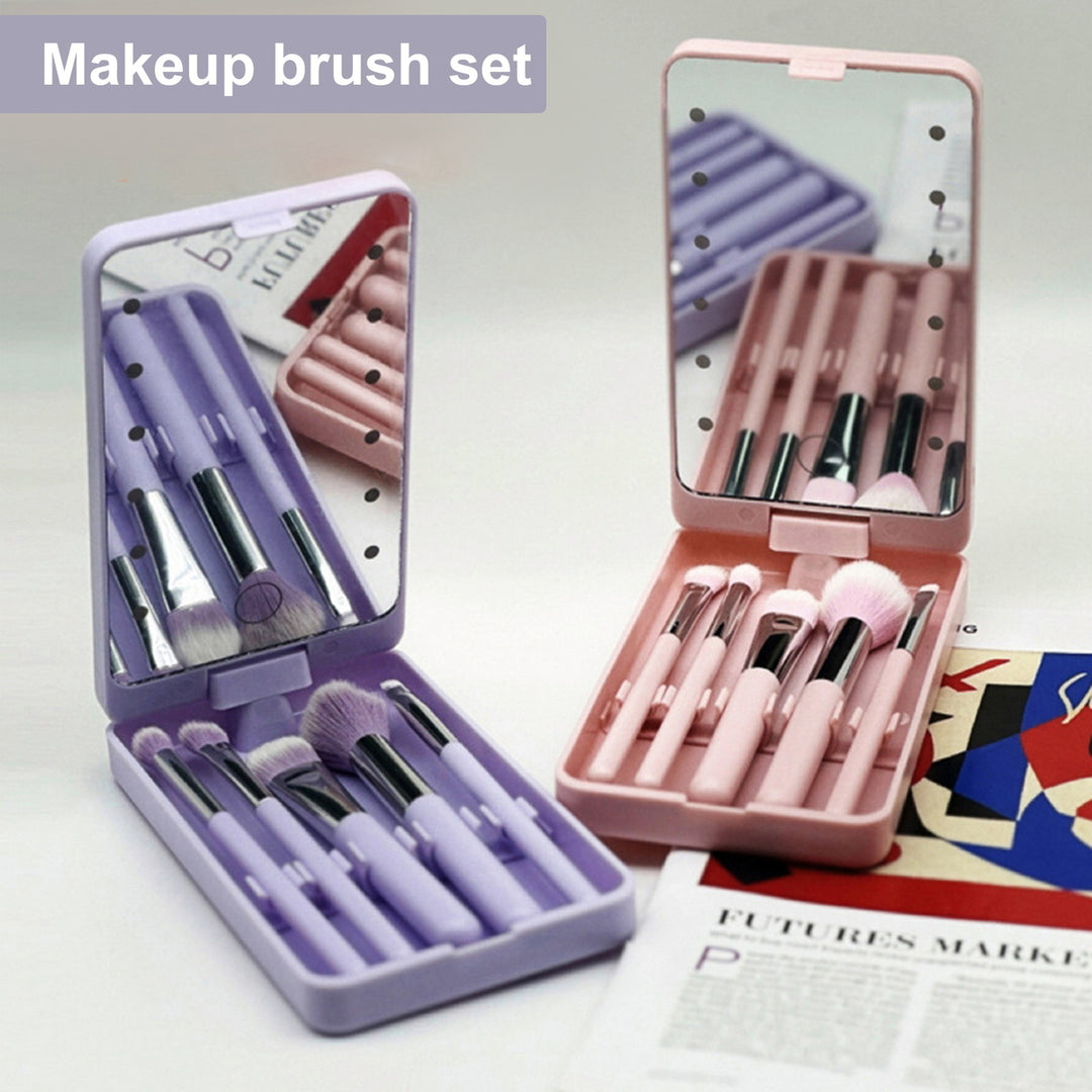 1 Set Makeup Brush LED Mirror Box Foundation Loose Powder Eye Nose Shadow Cosmetic Brush Portable Travel Women Girls Image 1