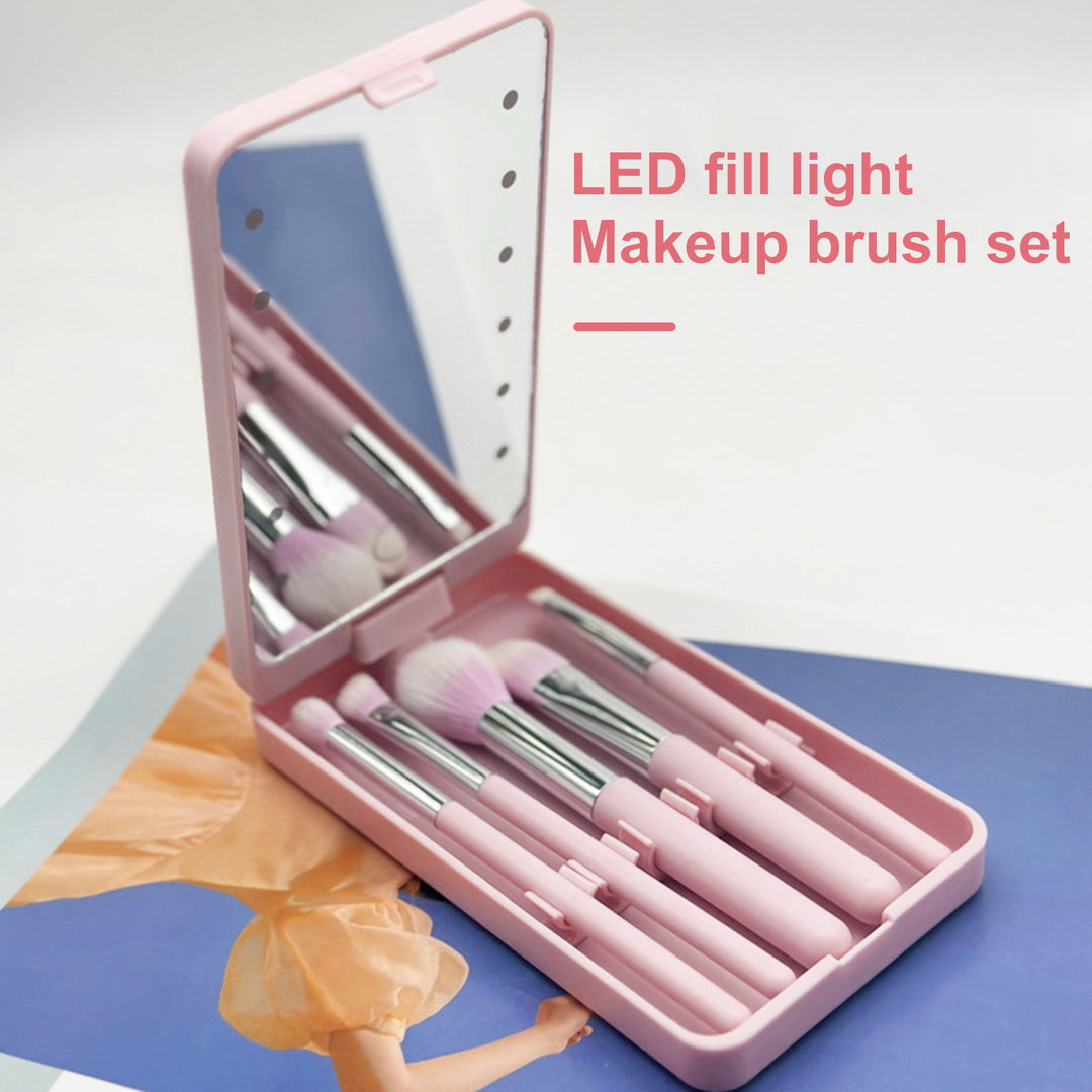 1 Set Makeup Brush LED Mirror Box Foundation Loose Powder Eye Nose Shadow Cosmetic Brush Portable Travel Women Girls Image 4