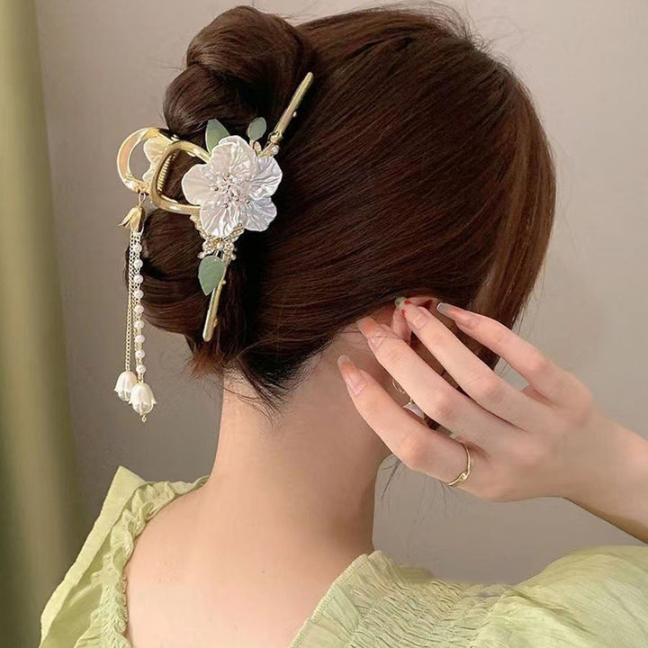 Women Hair Claw Shiny Rhinestones Faux Pearls Butterflies Decor Hair Clip Back Head Tassel Hair Decoration Image 11