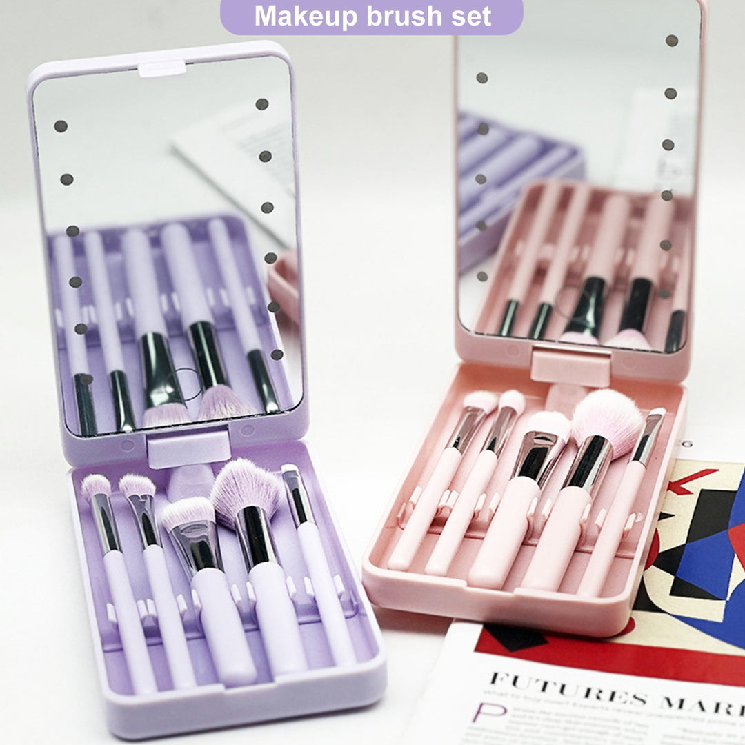 1 Set Makeup Brush LED Mirror Box Foundation Loose Powder Eye Nose Shadow Cosmetic Brush Portable Travel Women Girls Image 10