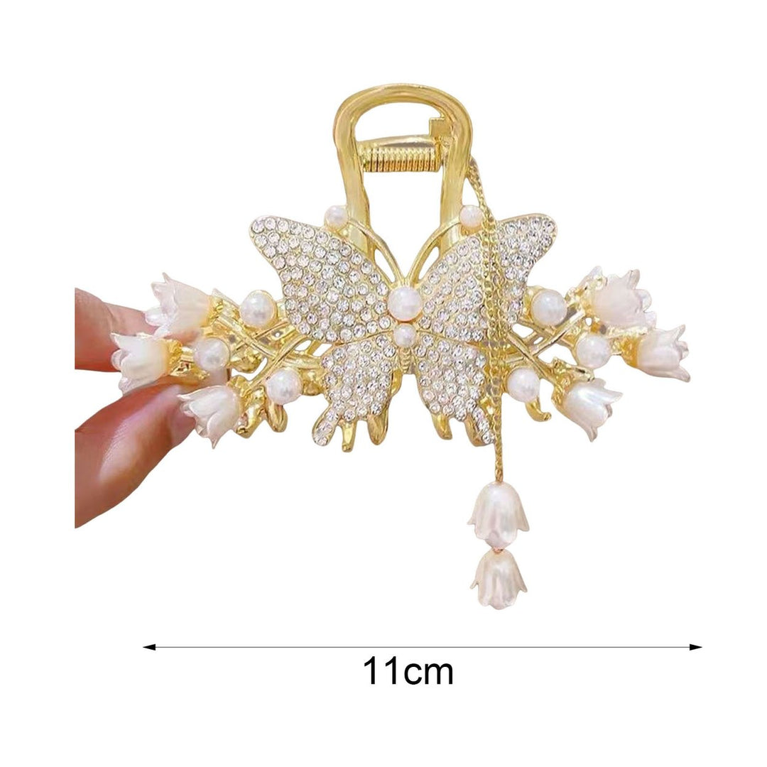 Women Hair Claw Shiny Rhinestones Faux Pearls Butterflies Decor Hair Clip Back Head Tassel Hair Decoration Image 12